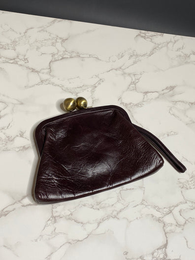 Dark-Reddish Brown Leather Clutch Wristlet